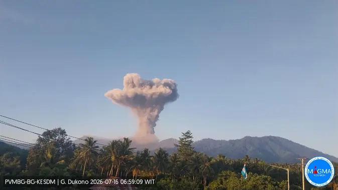 Gunung Dukono di Halmahera Utara Erupsi 2.100 Meter, 59 Gempa Letusan Tercatat Sehari