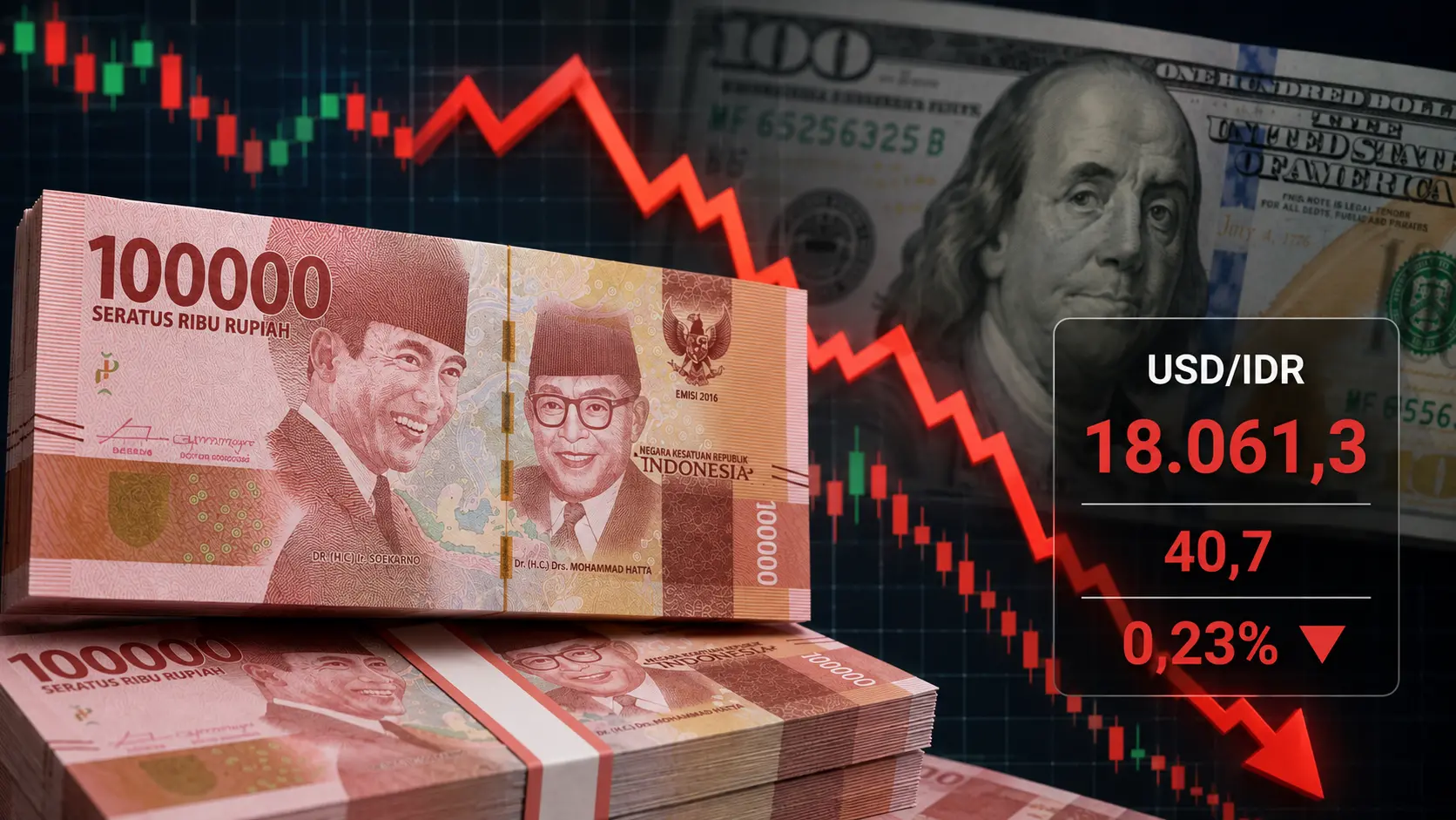 Rupiah Tembus Rp18.061 per Dolar AS, Tertekan 40,7 Poin di Sesi Perdagangan Pagi Ini