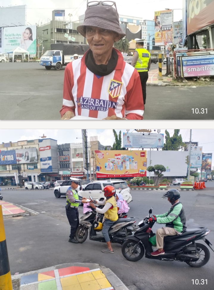 Polresta Bandar Lampung Bagikan Nasi Kotak ke Pengemudi Ojol di Tugu Adipura, Pejalan Kaki Ikut Tersenyum di Jumat Berkah