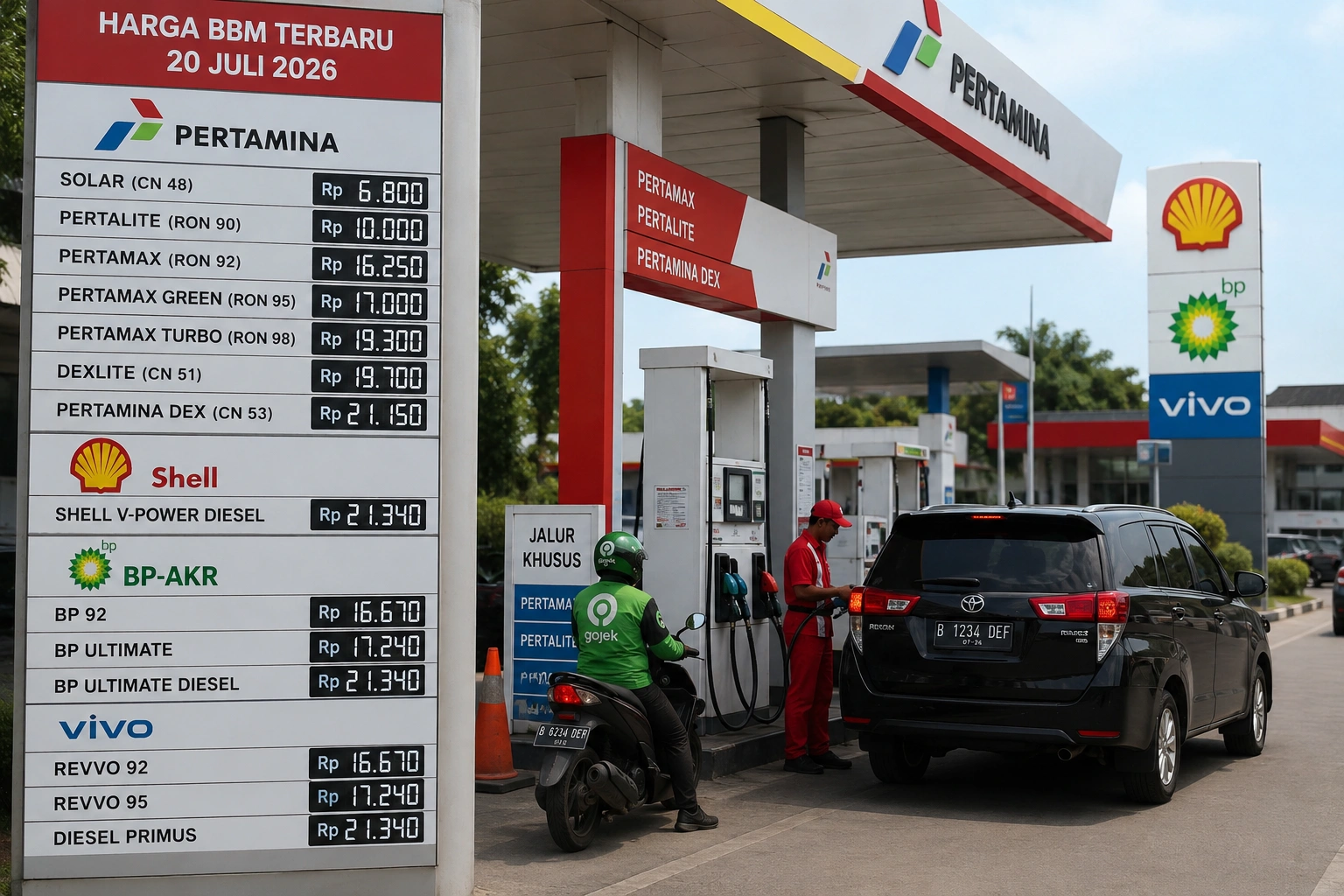 Harga BBM Pertamina, Shell, BP-AKR, dan Vivo per 20 Juli 2026 Masih Stabil, Solar Subsidi Rp6.800