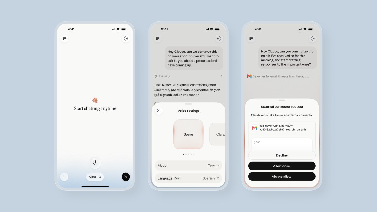 Anthropic Update Voice Mode Claude dengan Model Opus dan Sonnet, Bisa Hubungkan ke Gmail hingga Slack