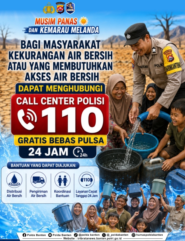 Polda Banten Siagakan Layanan Air Bersih via Call Center 110 Selama Musim Kemarau, Warga Diminta Lapor Jika Kekeringan