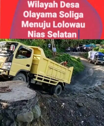Truk Nyaris Terjun ke Jurang di Jalan Lintas Olayama Soliga-Lolowau, Warga Nias Selatan Desak Perbaikan Jalan