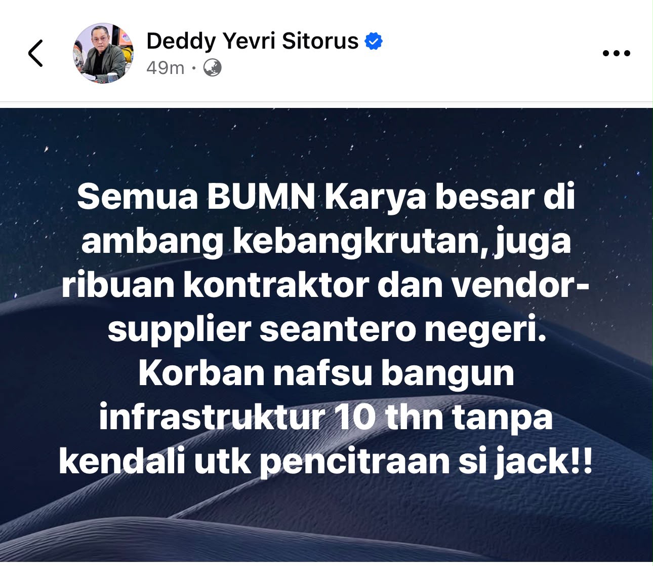 Deddy Sitorus: BUMN Karya di Ambang Kebangkrutan, Ribuan Vendor Jadi Korban Nafsu Infrastruktur