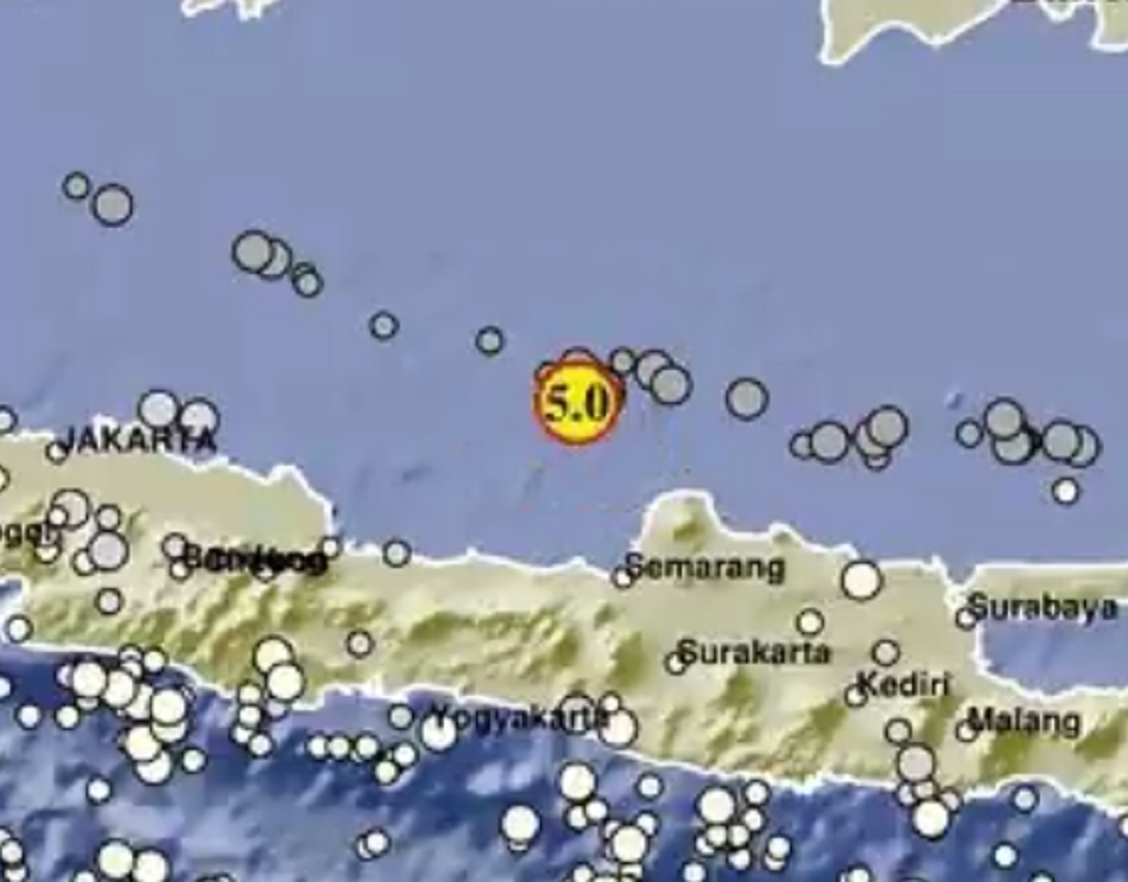 BMKG Catat Gempa M5,0 di 102 Km Barat Laut Jepara, Kedalaman 560 Km, Tidak Berpotensi Tsunami
