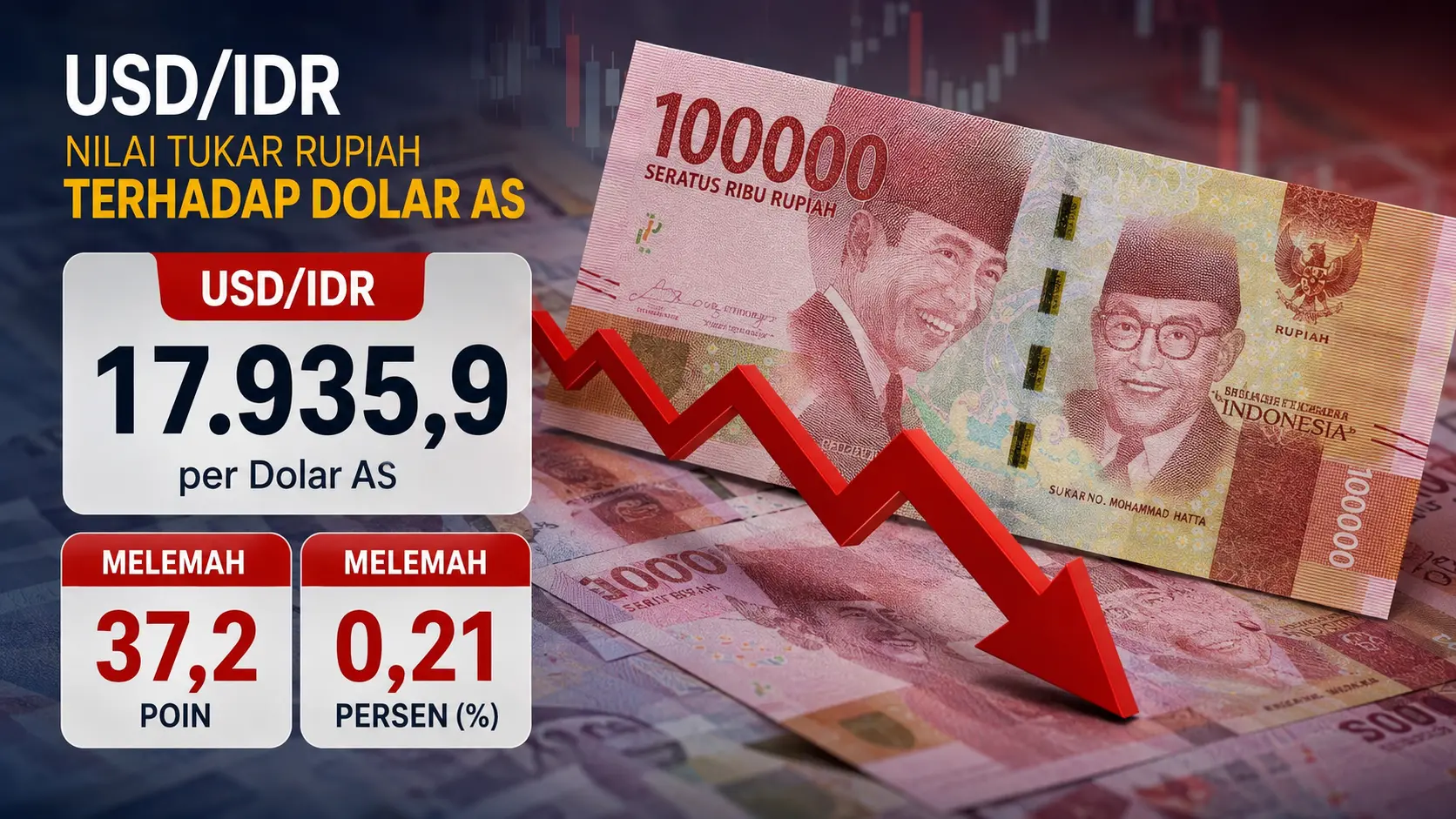 Rupiah Melemah 0,21% ke Rp17.935 per Dolar AS, Sentuh Level Terendah dalam Sepekan