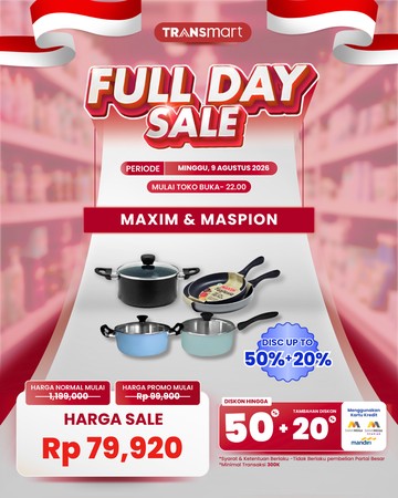 Diskon 50%+20% di Transmart Full Day Sale, Set Panci dan Wajan Bisa Dibawa Pulang Rp 79.920