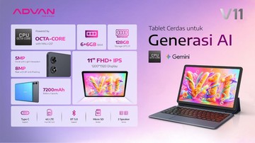 Advan Tablet V11 Meluncur di Indonesia: Tablet Rp 2,4 Jutaan dengan Gemini AI dan RAM 12 GB untuk Pelajar