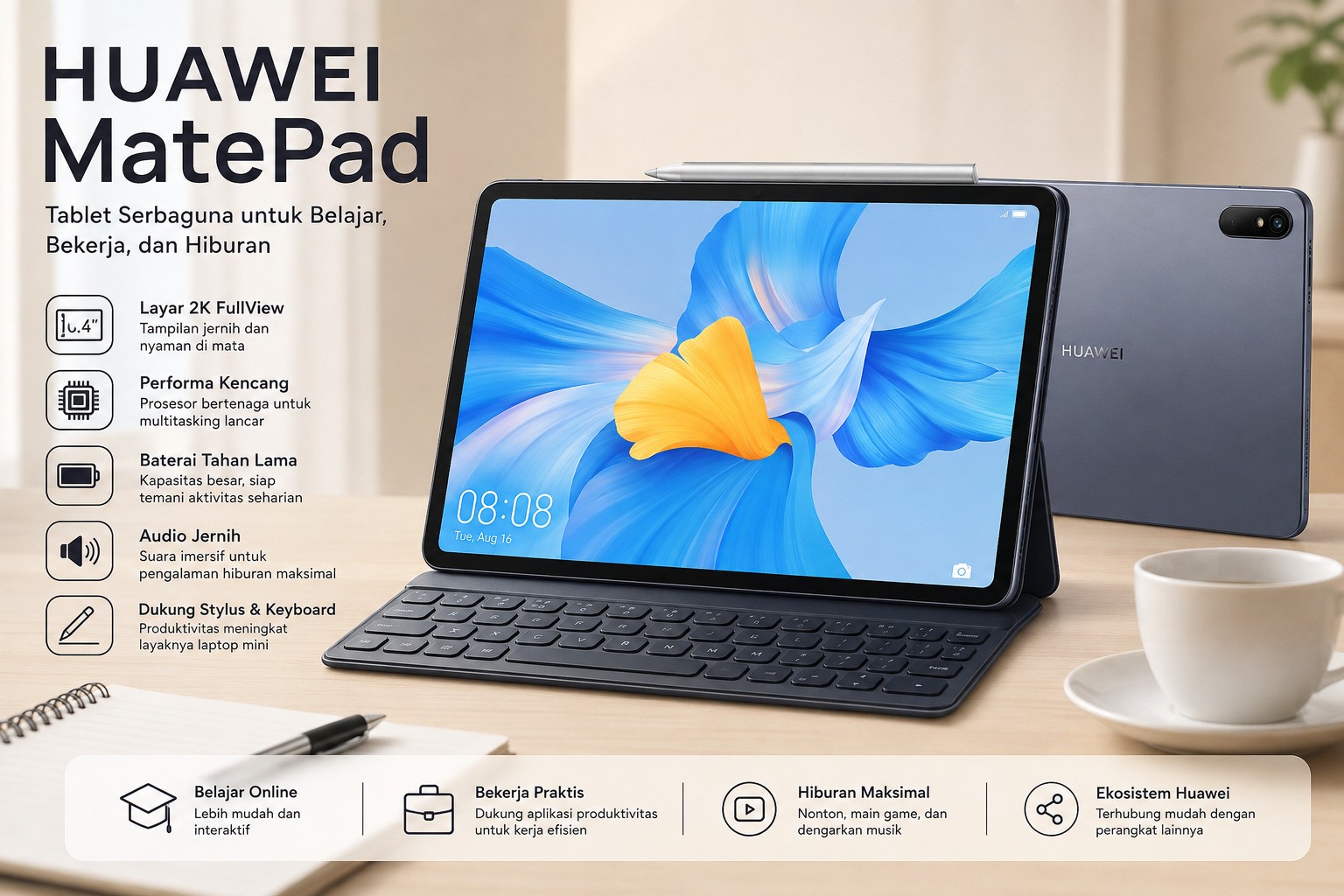 Huawei MatePad Rilis dengan Layar Tajam dan Fitur Multi-Window untuk Produktivitas