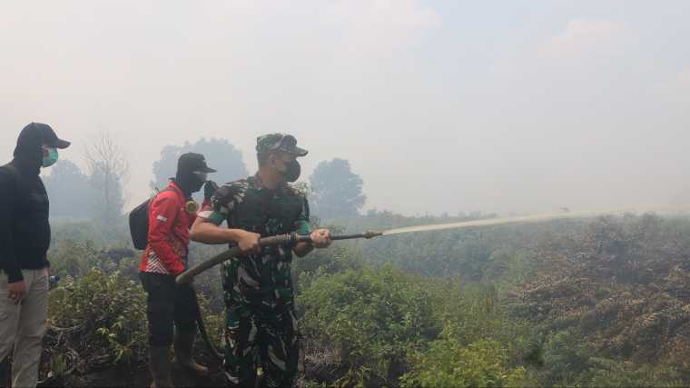 Dandim 1203/Ketapang Turun ke Lokasi Karhutla di Sungai Pelang, Lahan Gambut Kering Jadi Kendala Pemadaman