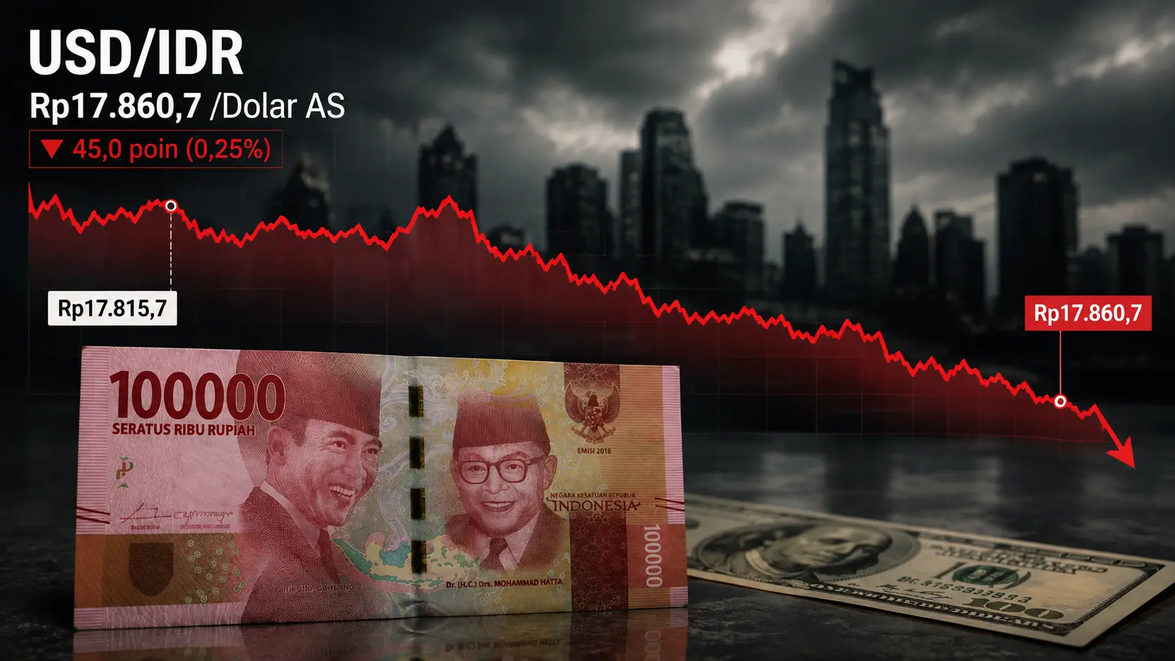 Rupiah Melemah ke Rp17.860 per Dolar AS, Tertekan ke Level Terjauh Sejak 52 Pekan Terakhir
