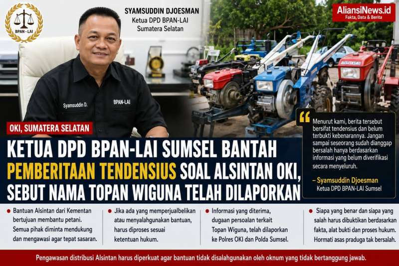 Ketua DPD BPAN-LAI Sumsel Minta Pemberitaan Alsintan OKI Diverifikasi Ulang, Sebut Nama Topan Wiguna Sudah Dilaporkan