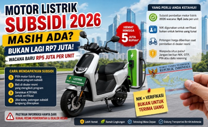 Subsidi Motor Listrik 2026 Turun Jadi Rp5 Juta, Begini Skema dan Cara Cek Penerima via NIK