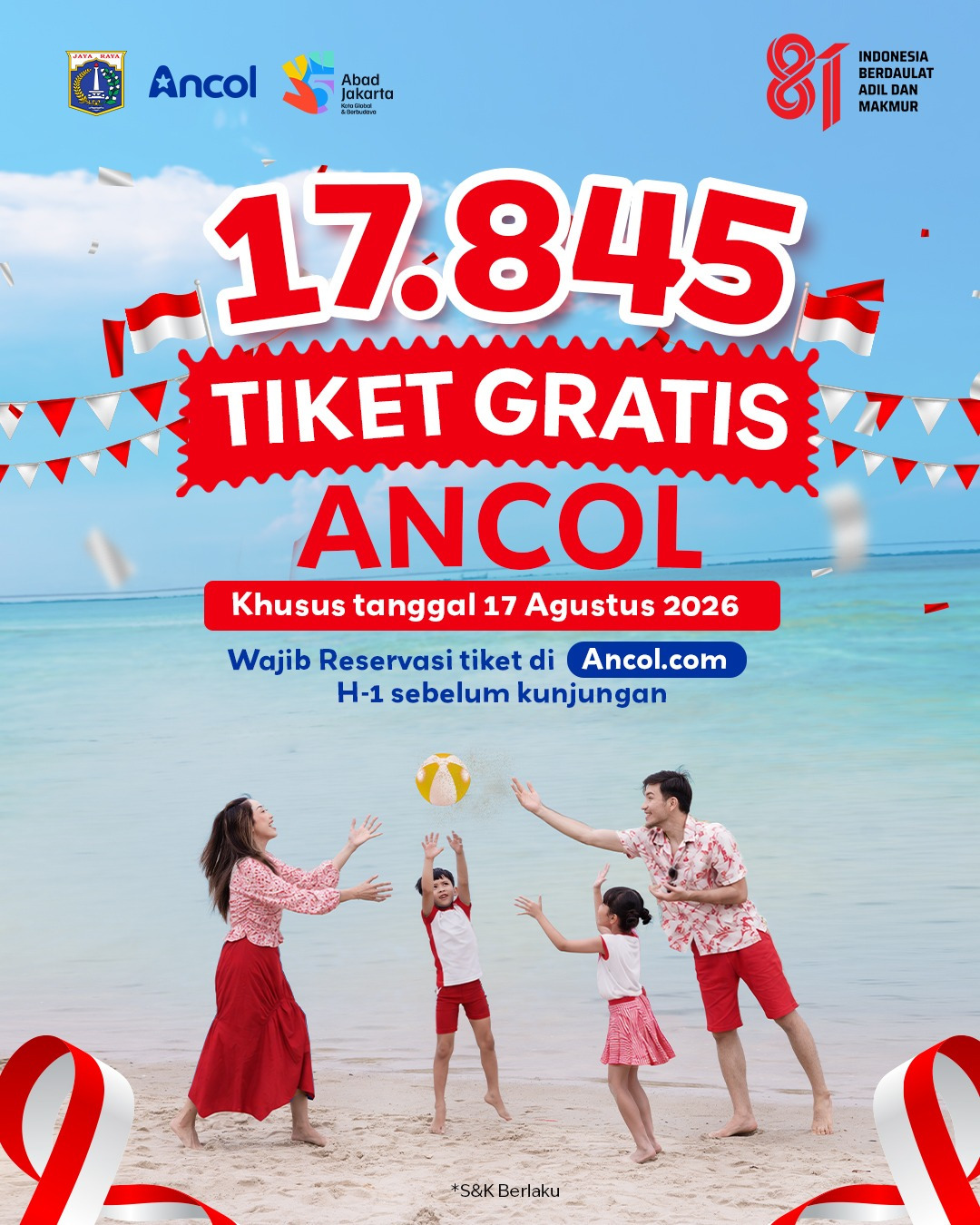 5 Agenda Seru Merdekaria di Ancol 16-17 Agustus 2026, Ada Panjat Pinang 50 Pohon dan Gratis Tiket Masuk