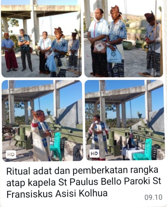 Ketua DPP Kolhua Adrianus Ceme Ajak Umat Kapela Bello Jaga Kekompakan saat Rangka Atap Diberkati
