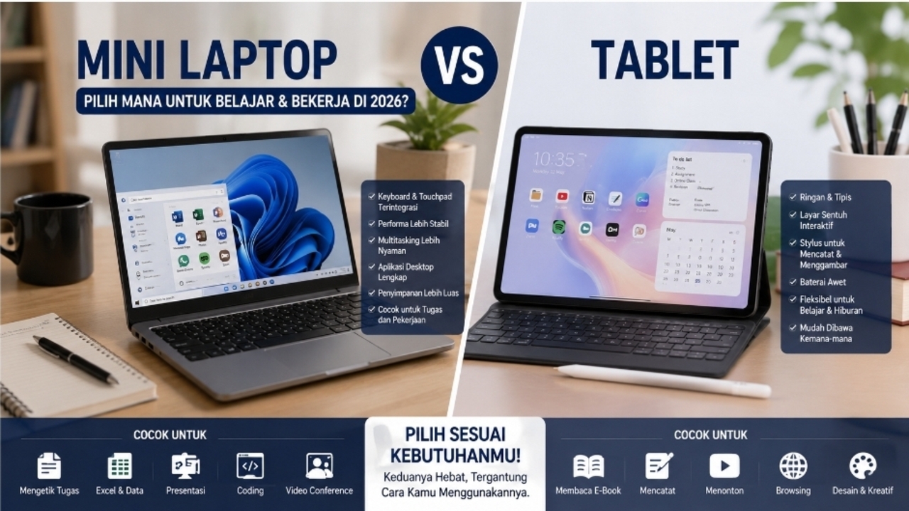 Mini Laptop vs Tablet 2026: Pilih Perangkat yang Tepat untuk Produktivitas Belajar dan Kerja