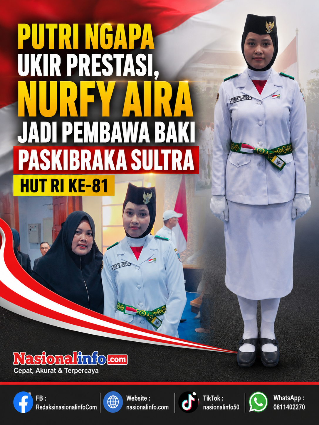 Siswi SMAN 1 Wundulako Nurfy Aira Terpilih Jadi Pembawa Baki Paskibraka Sultra, Harumkan Nama Kolaka di HUT ke-81 RI