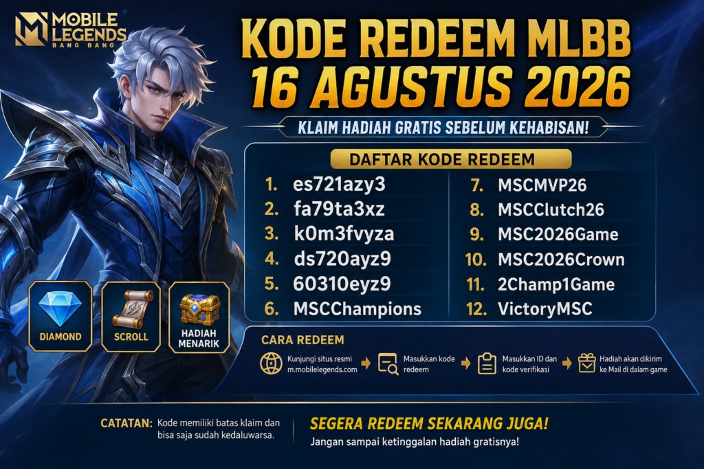 Kode Redeem MLBB 16 Agustus 2026: Klaim 1.000 Diamond, Simak Cara Tukar yang Benar