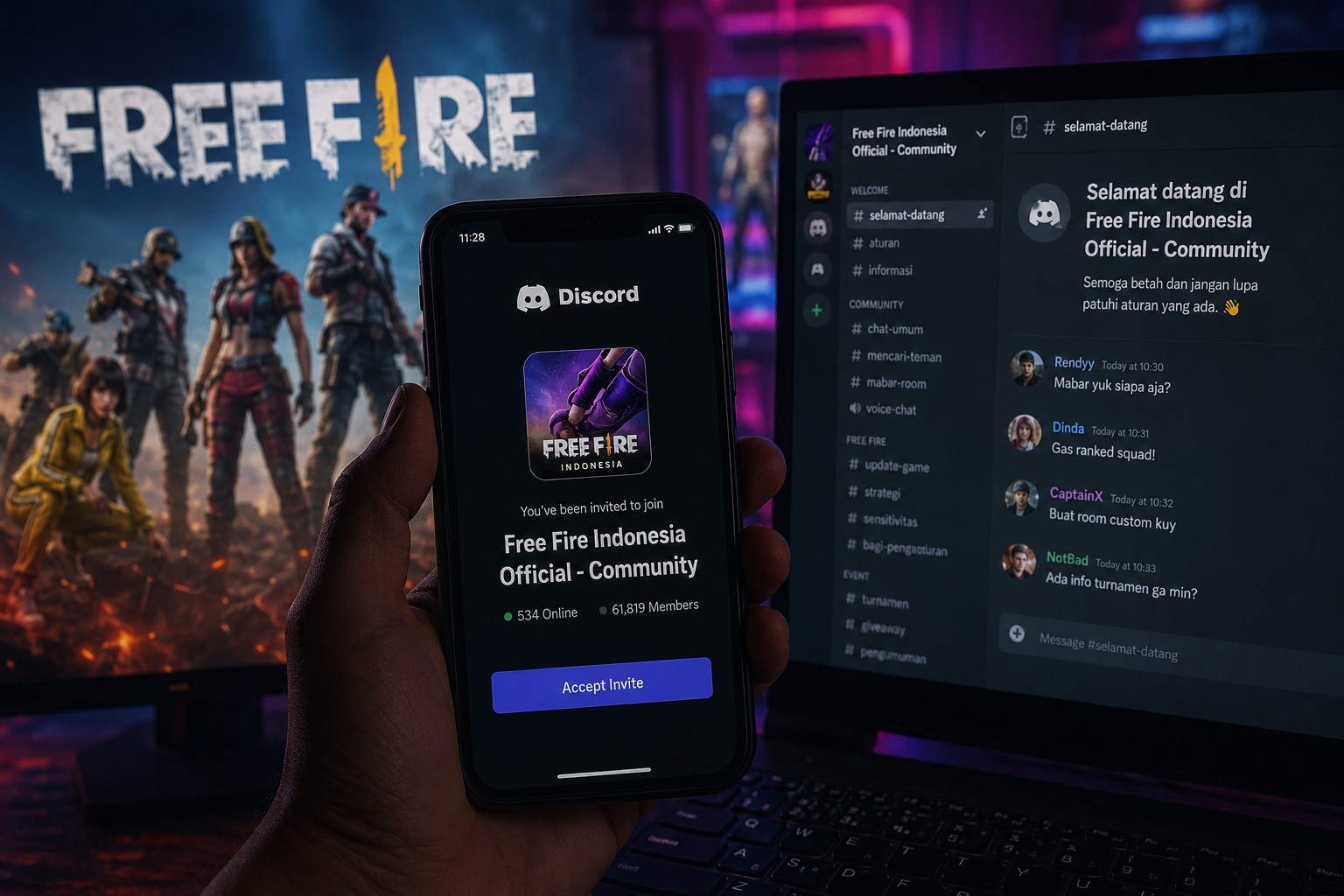 Free Fire Indonesia Official Community: Cari Teman Mabar Sampai Info Turnamen di Discord