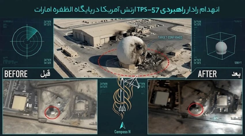Iran Rilis Citra Satelit Kerusakan Pangkalan Militer AS di UEA dan Bahrain, Radar TPS-57 Hancur