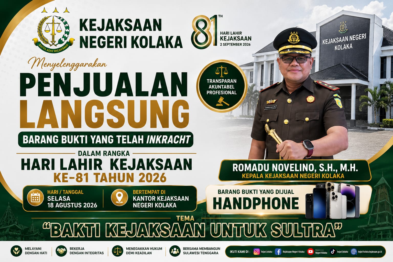 Kejari Kolaka Jual 22 HP Barang Bukti Inkrah, Catat Tanggal Pelaksanaannya 18 Agustus 2026