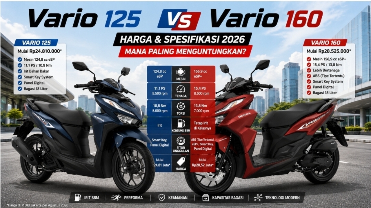 Honda Vario 125 dan Vario 160 2026: Selisih Harga Rp 4 Juta, Cek Bedanya