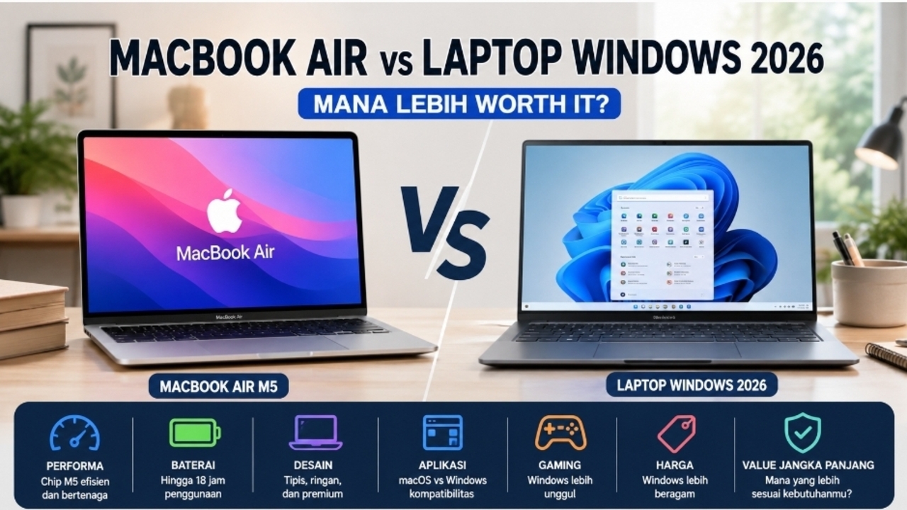 MacBook Air M5 vs Laptop Windows 2026: Perbandingan Lengkap untuk Kuliah dan Kerja