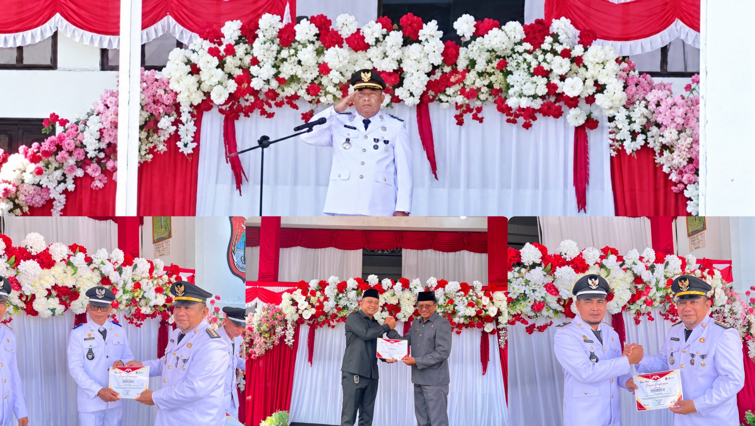 Camat Toili Barat Bambang Abdullah Serahkan Piagam Penghargaan ke Kepala Desa Penerima PBB-P2 Tepat Waktu Usai Upacara HUT ke-81