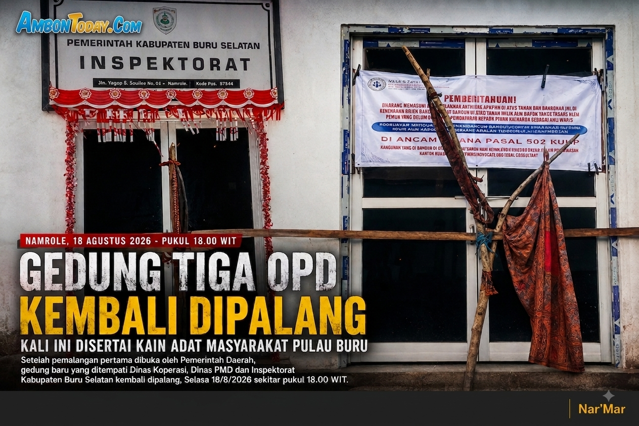 Gedung Tiga OPD Pemkab Buru Selatan Kembali Dipalang, Kain Adat Pulau Buru Kini Jadi Simbol Pengunci