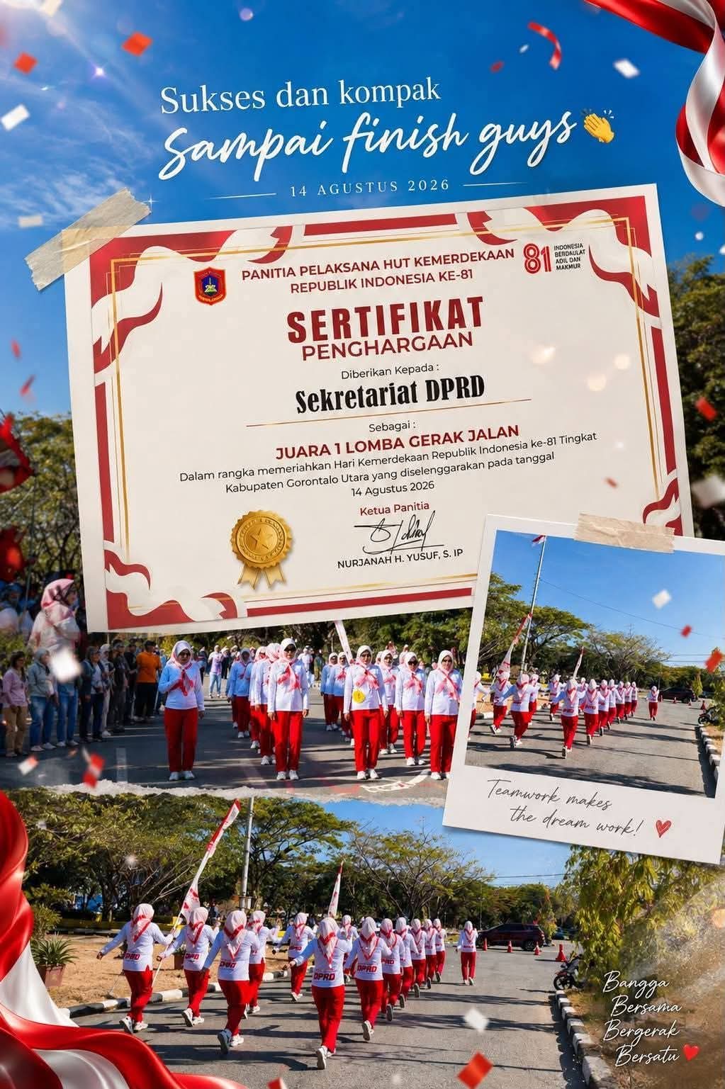 Tim Gerak Jalan Sekretariat DPRD Gorontalo Utara Sabet Juara 1, Bukti Kekompakan di HUT ke-81 RI