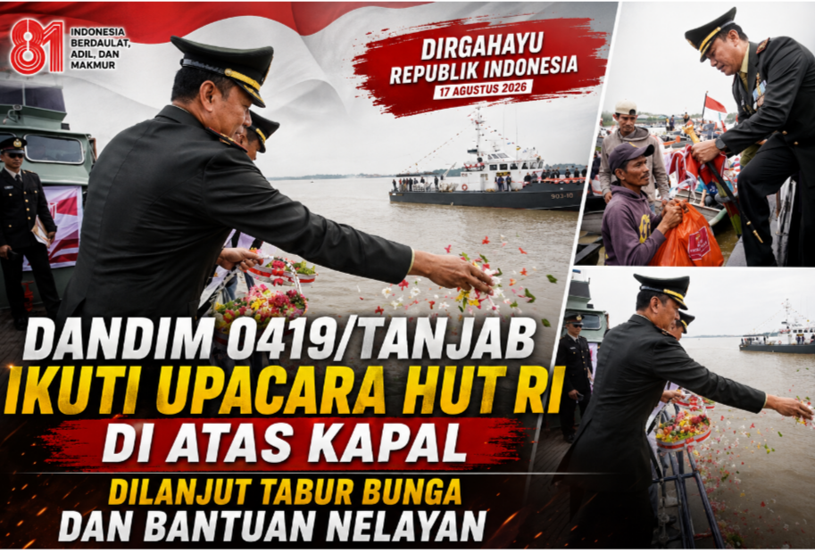 Upacara HUT RI Ke-81 di Atas Kapal Bea Cukai Sungai Pengabuan, Dandim Tanjab Sebut Simbol Semangat Kebangsaan