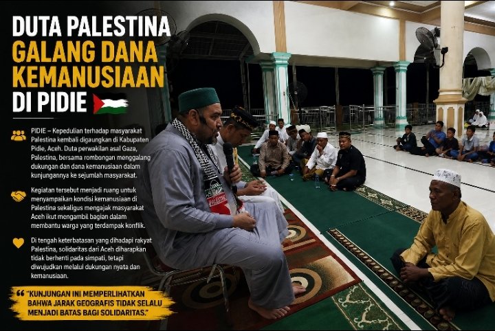 Dua Tahun Galang Dana, Duta Palestina Asal Gaza Syekh Samih Hajjaj Sapa Jamaah di Meunasah Pidie
