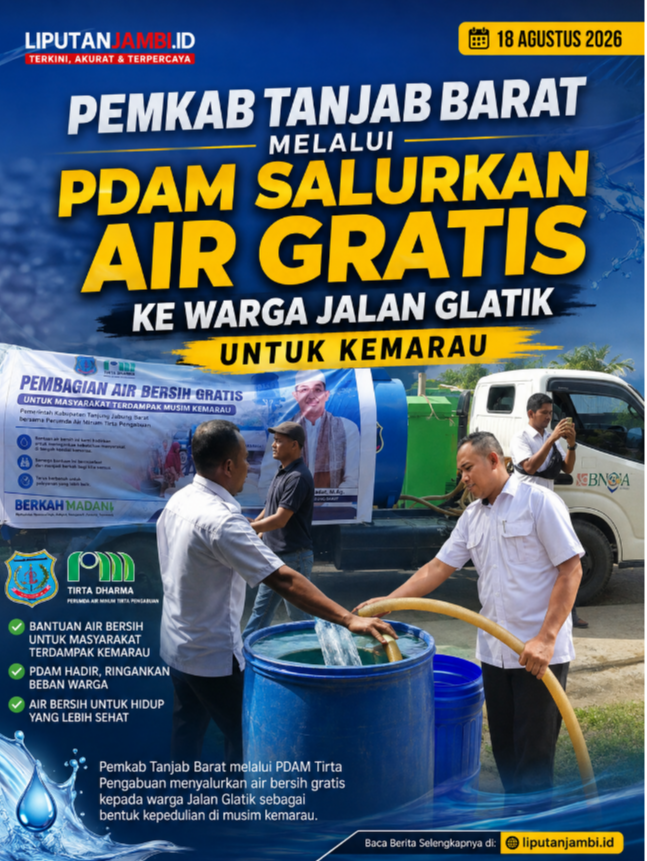 PDAM Tanjab Barat Salurkan Air Bersih Gratis ke Warga Kuala Tungkal Terdampak Kemarau, Sore Ini Lanjut ke Panti Asuhan