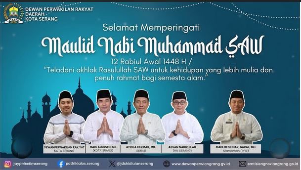 DPRD Kota Serang Sampaikan Selamat Maulid Nabi Muhammad SAW 12 Rabiul Awal 1448 H, Ajak Perkuat Keteladanan