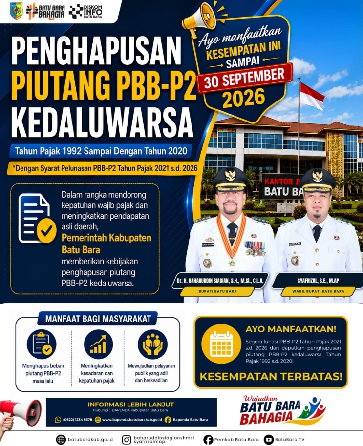 Pemkab Batu Bara Hapus Denda PBB-P2 Tahun 1992-2020, Syaratnya Lunasi Pajak 2021-2026