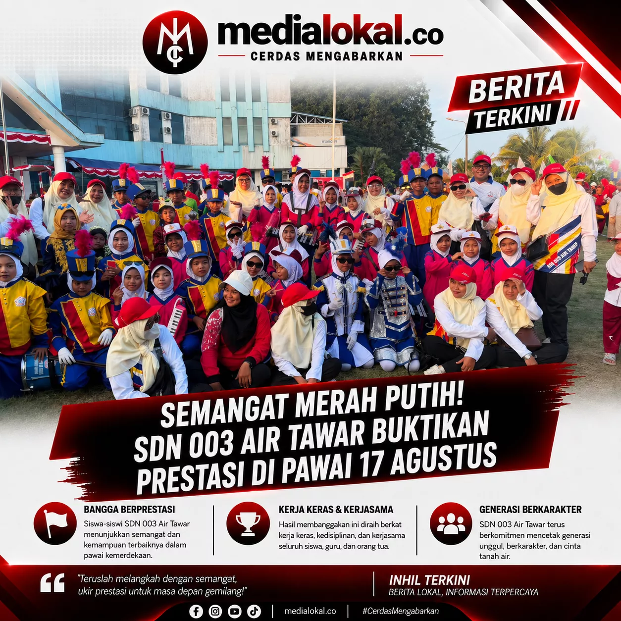Drumband SDN 003 Air Tawar Raih Juara II Karnaval HUT RI ke-81, Debut Manis di Pawai Perdana