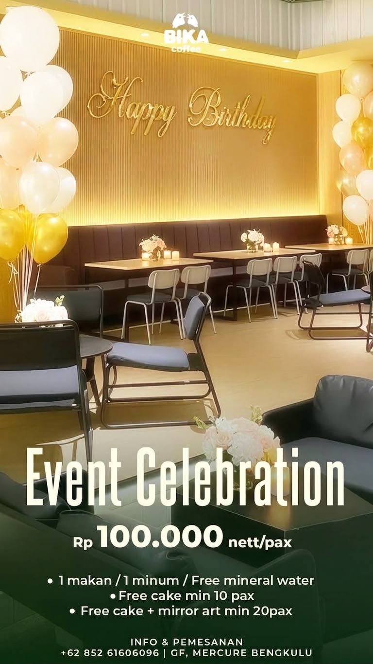 Bika Coffee di Mercure Bengkulu Luncurkan Paket Event Celebration Mulai Rp 100 Ribu per Orang, Gratis Kue dan Mirror Art