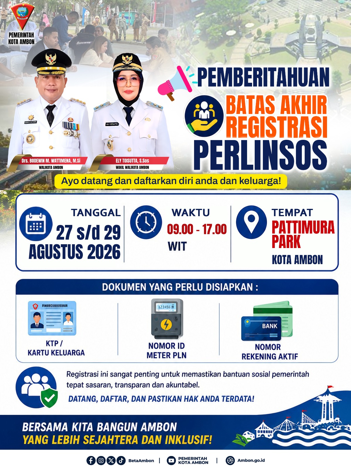 Registrasi Perlinsos di Ambon Mulai 27 Agustus, ASN hingga Wartawan Wajib Daftar demi Satu Data
