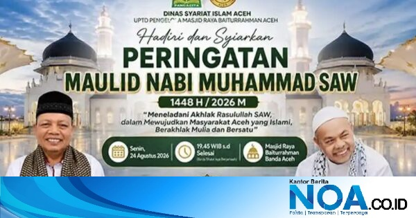 Maulid Nabi 1448 H di Masjid Raya Baiturrahman Digelar Senin Malam, Kepala DSI Aceh Jadi Penceramah