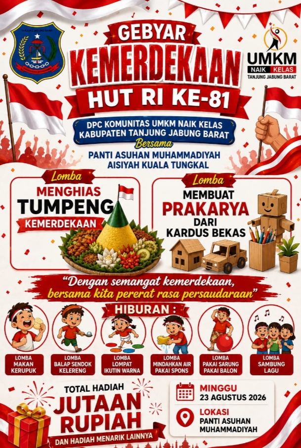 UMKM Naik Kelas Tanjab Barat Gelar Gebyar Kemerdekaan di Panti Asuhan Kuala Tungkal, Hadiah Jutaan Rupiah Disiapkan
