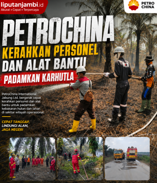 PetroChina Kerahkan Truk Pemadam dan Puluhan Personel Padamkan Karhutla di Tanjung Jabung Barat