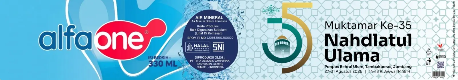 Air Mineral Alfaone Rilis Kemasan Edisi Khusus Muktamar NU ke-35, Dukung PWNU Sumsel di Tambakberas