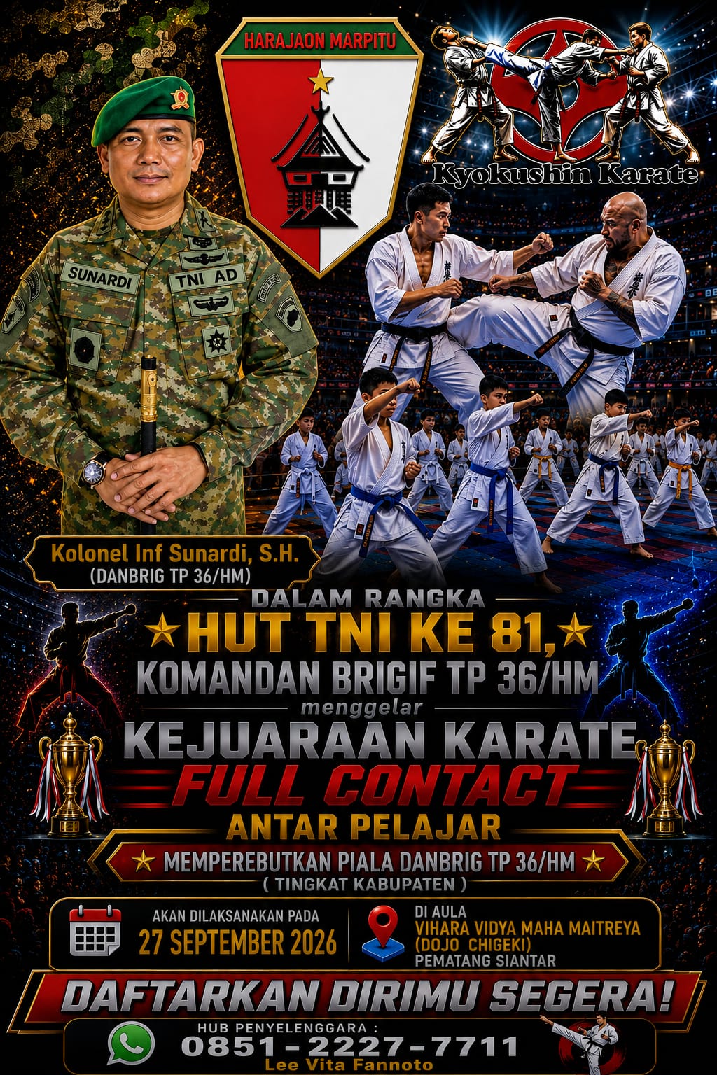 Brigif TP 36/HM Gagas Kejuaraan Karate Full Contact Pelajar se-Simalungun, Piala Diserahkan Langsung Komandan di HUT ke-81 TNI