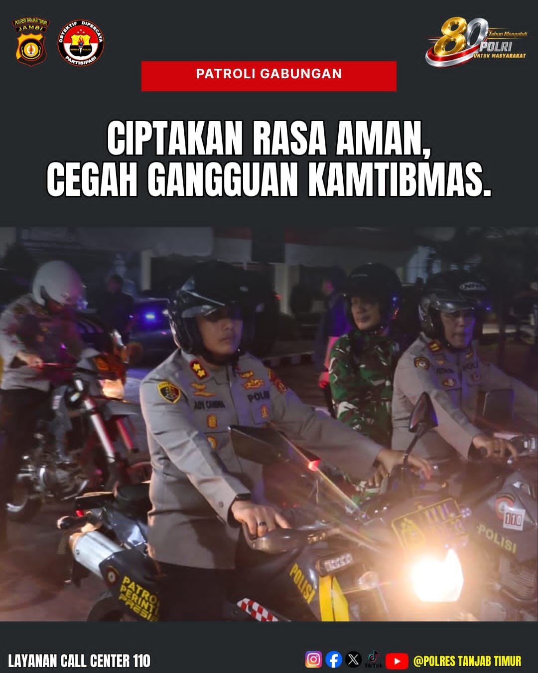 Polres Tanjab Timur Gelar Patroli Gabungan Sasar Balap Liar dan Knalpot Brong, Tiga Rute Dijalankan
