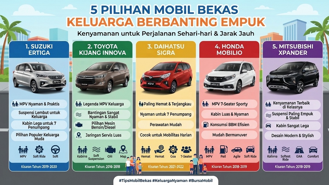 5 Mobil Bekas Keluarga dengan Suspensi Paling Nyaman di Jambi, Cocok untuk Jalan Rusak dan Polisi Tidur
