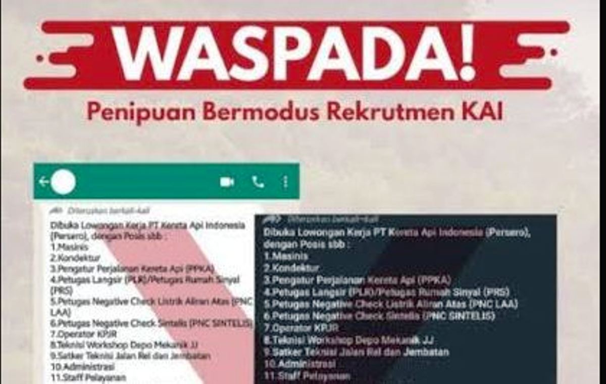 KAI Divre III Palembang Buka Rekrutmen, Waspada Modus Penipuan Lowongan Kerja Palsu