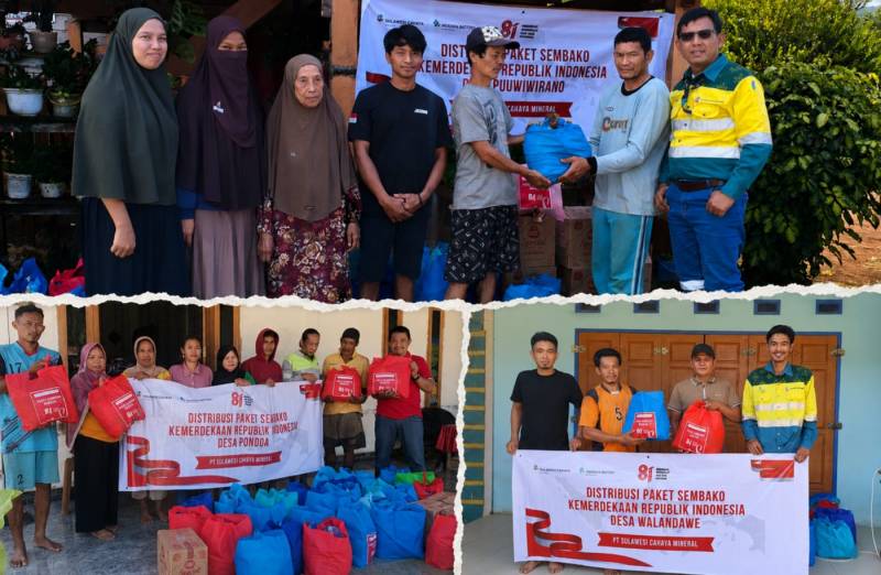 PT SCM dan Kontraktor Salurkan Bantuan HUT RI ke-81 ke 13 Desa di Konawe Utara, Mulai dari Sembako Hingga Spanduk