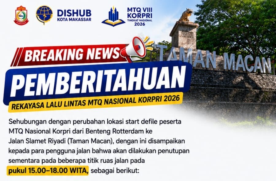 Rekayasa Lalu Lintas Defile MTQ KORPRI di Makassar Berubah, Dishub Minta Maaf dan Imbau Warga Hindari Pusat Kota