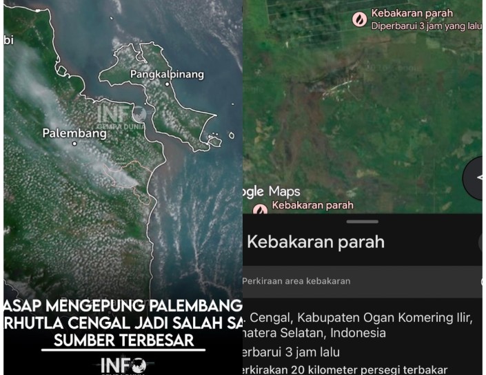 Asap Karhutla Cengal OKI Kepung Palembang, Jarak Pandang Menurun Drastis dan Kualitas Udara Memburuk