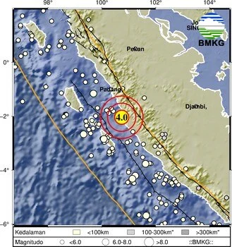 Gempa M4,0 Guncang Barat Laut Mukomuko Dini Hari, Getaran Terasa hingga Pesisir Selatan Sumbar